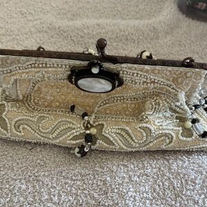 Elegant Beaded Clutch in Cream and Gold